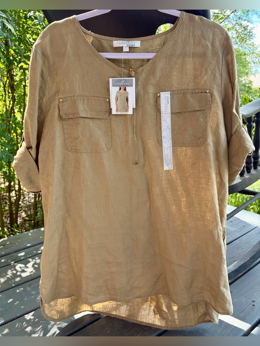 NWT ELLEN TRACY Women’s Size Large Tan Linen Shirt - Perfect for Fall Transition